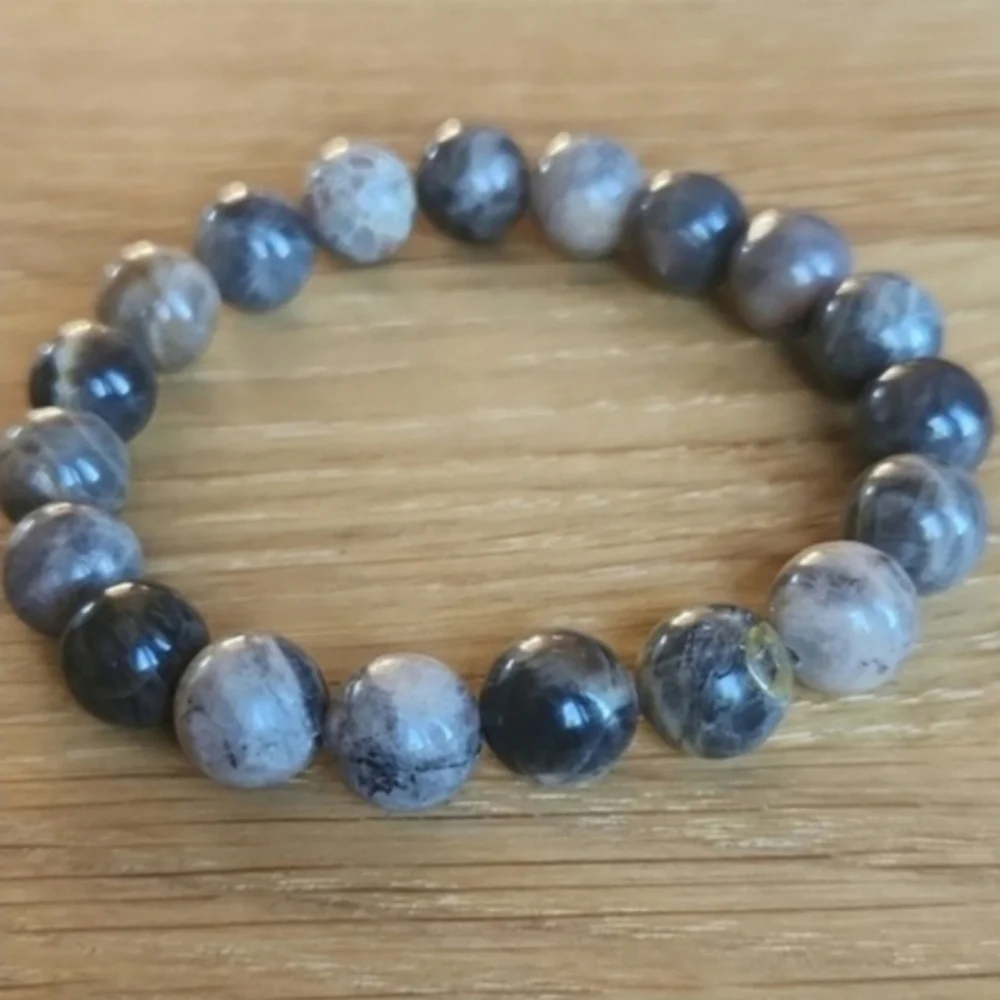 Gray Sunstone Beaded Stretch Bracelet | Handmade